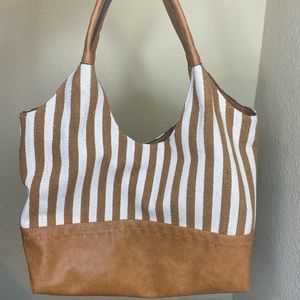 Bueno faux leather and fabric shoulder striped boho bag